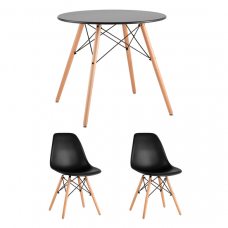 Обеденная группа Стол Eames D80 черный, 2 стула Eames DSW черный